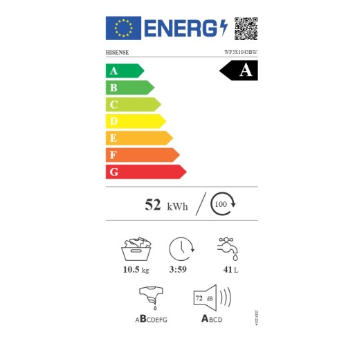 Hisense Πλυντήριο Ρούχων WF5S1045BW (10,5kg 1400 A)