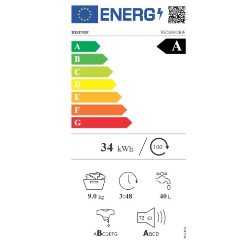 Hisense Πλυντήριο Ρούχων WF5S9045BW (9kg 1400 A)
