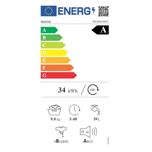 Hisense Πλυντήριο Ρούχων WF3S9043BW3 (9kg 1400 A)