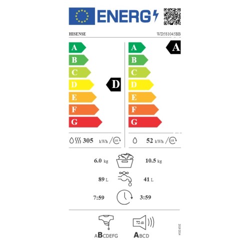 Hisense Πλυντήριο-Στεγνωτήριο WD5S1045BB (10,5kg/6kg 1400rpm)