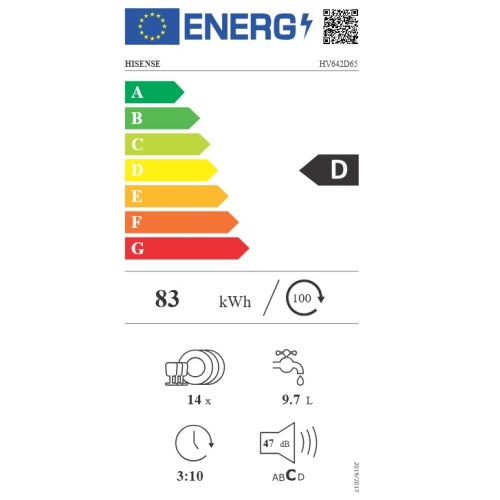 Hisense Εντοιχιζόμενο Πλυντήριο Πιάτων HV642D65 για 14 Σερβίτσια Π59,8xY81,6εκ.