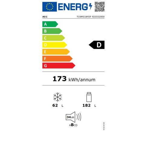 AEG Ψυγειοκαταψύκτης Εντοιχιζόμενος TC6MS18FDF 245Lt No Frost Y176,9xΠ55,7xΒ54,9εκ.