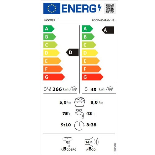 Hoover Πλυντήριο-Στεγνωτήριο H3DP4854TA6/1-S (8kg/5kg 1400rpm)