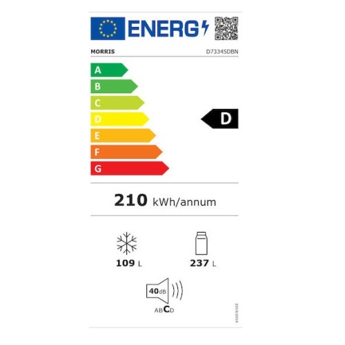 Morris Ψυγειοκαταψύκτης D73345DBN 346lt NoFrost Υ195xΠ60xΒ65.8cm Dark Inox