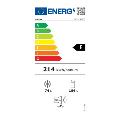 Candy Ψυγειοκαταψύκτης CCG3L517ES 260lt Low Frost Υ176xΠ54,5xΒ55cm Silver