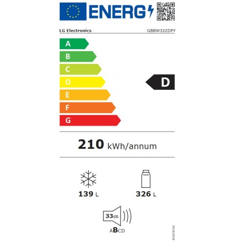 LG Ψυγειοκαταψύκτης GBBW322DPY 465Lt Total NoFrost Υ203xΠ69,7cm Ασημί