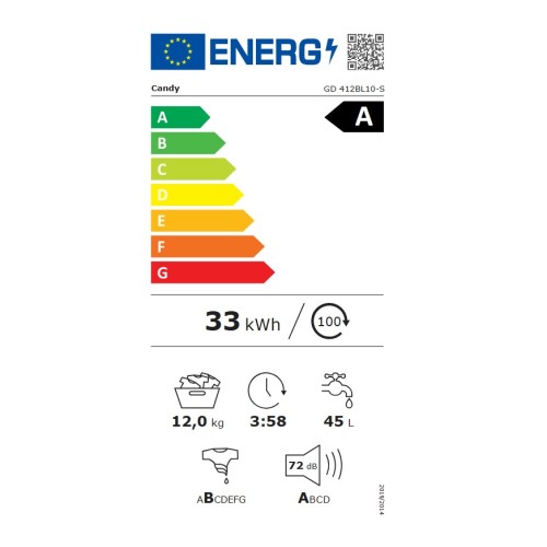 Candy Πλυντήριο Ρούχων GD 412BL10-S  12kg 1400 Στροφών Α