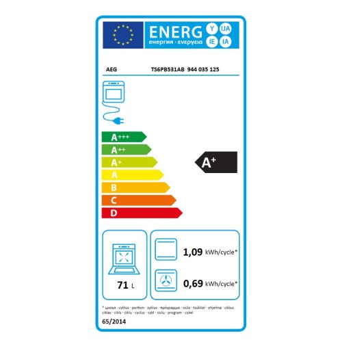 AEG Εντοιχιζόμενος Φούρνος Ανω Πάγκου TS6PB531AB 6000 SenseCook 71lt