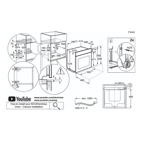 AEG Εντοιχιζόμενος Φούρνος Ανω Πάγκου TS6PB531AB 6000 SenseCook 71lt