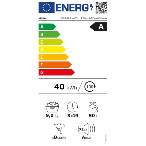 Miele Πλυντήριο Ρούχων WEG895 WCS PWash&TDos&Steam 9kg 1400 Στροφών
