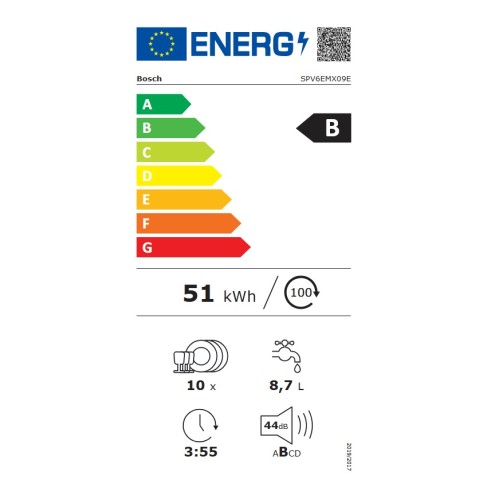 Bosch Εντοιχιζόμενο Πλυντήριο Πιάτων SPV6EMX09E για 10 Σερβίτσια (44,8cm)