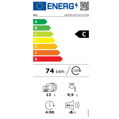 AEG Εντοιχιζόμενο Πλυντήριο Πιάτων GI6200C2SG για 13 Σερβίτσια Π59,6xY81,8εκ