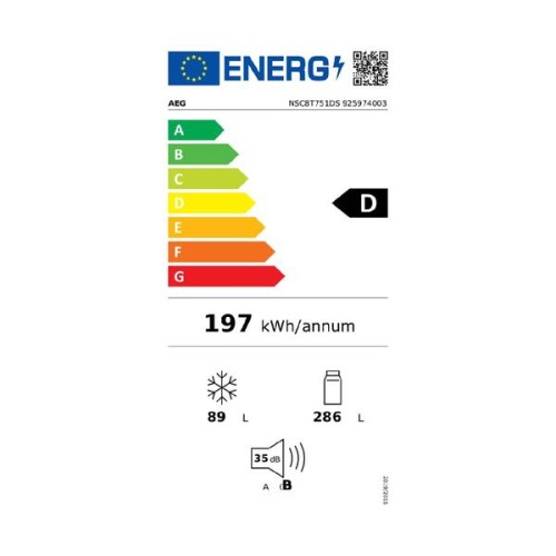 AEG Εντοιχιζόμενος Ψυγειοκαταψύκτης NSC8T751DS 375lt Υ188.4xΠ69.6xΒ54,9εκ.