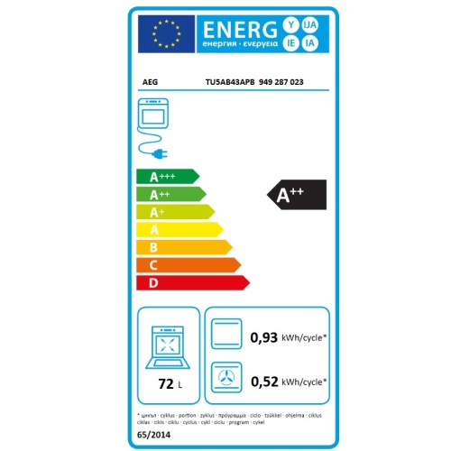 AEG Εντοιχιζόμενος Φούρνος TU5AB43APB 72lt Μαύρος