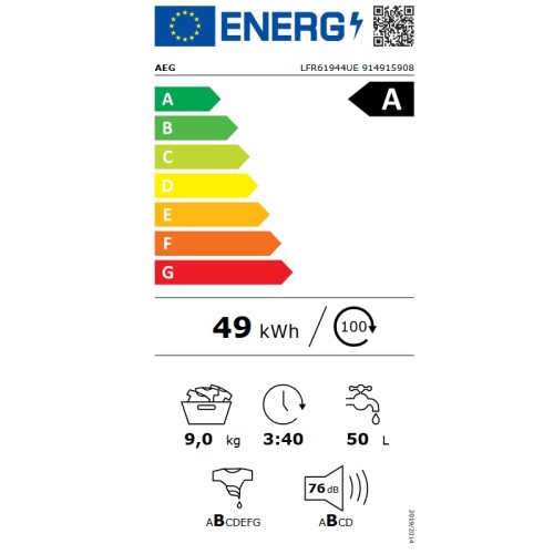 AEG Πλυντήριο Ρούχων LFR61944UE 9kg 1400Rpm A