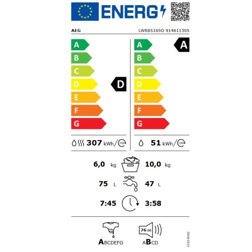 AEG Πλυντήριο-Στεγνωτήριο LWR85165O 10kg/6kg 1600Rpm
