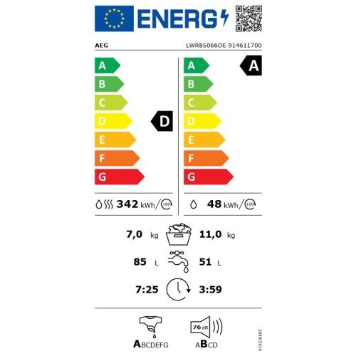 AEG Πλυντήριο-Στεγνωτήριο Ρούχων LWR85066OE 11kg/7kg 1600Rpm