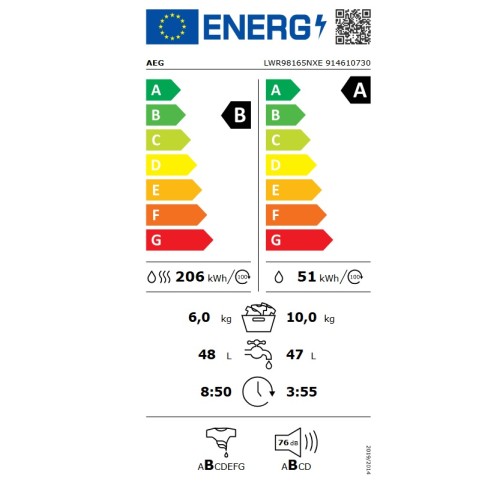AEG Πλυντήριο-Στεγνωτήριο LWR98165NXE (10kg/6kg 1600rpm)