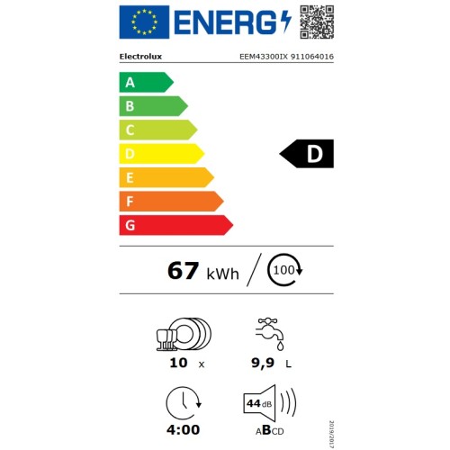 Electrolux Εντοιχιζόμενο Πλυντήριο Πιάτων EEM43300IX για 10 Σερβίτσια Π44,6xY81,8εκ.