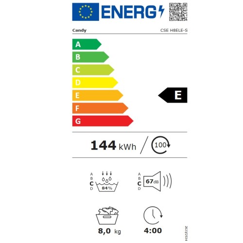 Candy Στεγνωτήριο Ρούχων με Αντλία Θερμότητας CSE H8ELE-S (8Kg)