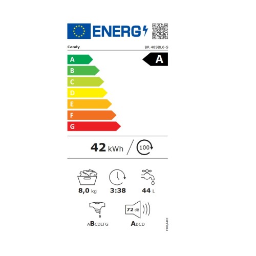 Candy Πλυντήριο Ρούχων BR 48SBL6-S (8kg 1400rpm Α)