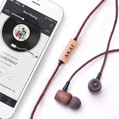 Akai Ακουστικά In-Ear BTE-W200F (110591-0010) Kαφέ Βamboo