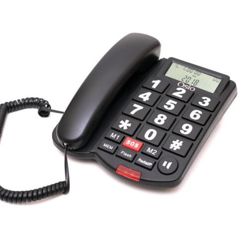 Osio Τηλέφωνο Ενσύρματο OSWB-4760B (110087-0016) Μαύρο με Mεγάλα πλήκτρα, Aνοιχτή Aκρόαση και SOS 