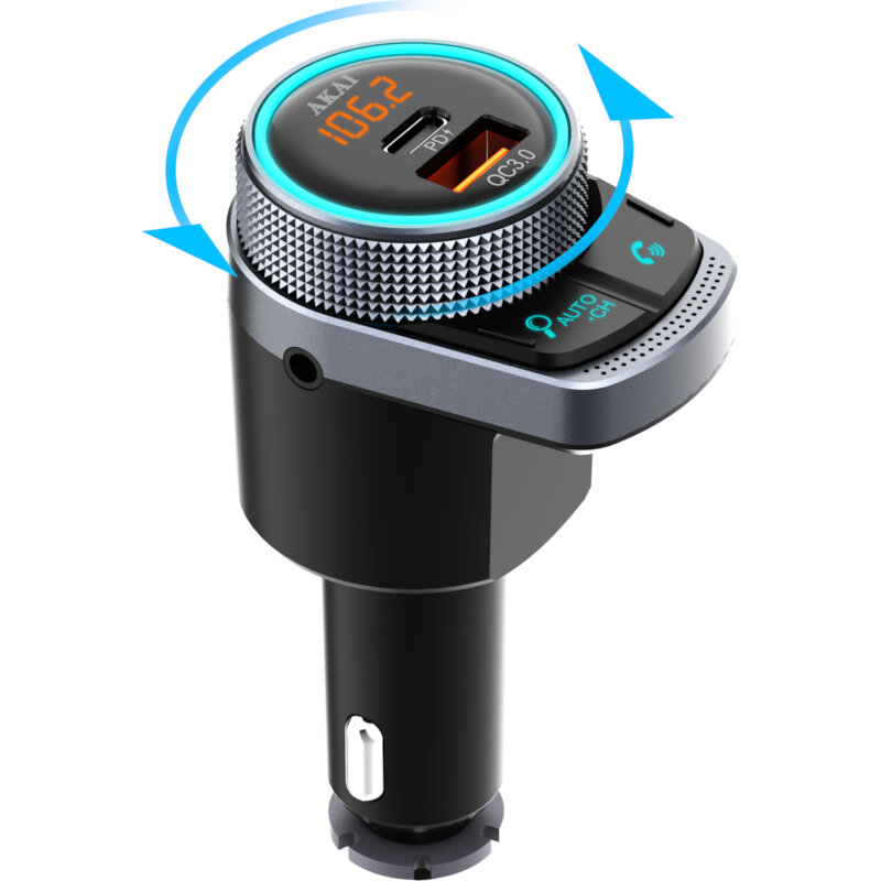 Akai Akai FMT-80BT FM transmitter και φορτιστής με Bluetooth, USB Type-A, Type-C, LED και Hands Free με noise cancellation-38W