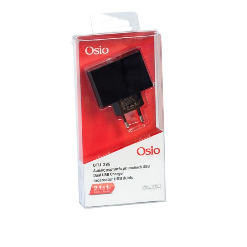 Osio Φορτιστής Ρεύματος OTU-385B 2xUSB και LED 5V Μαύρος