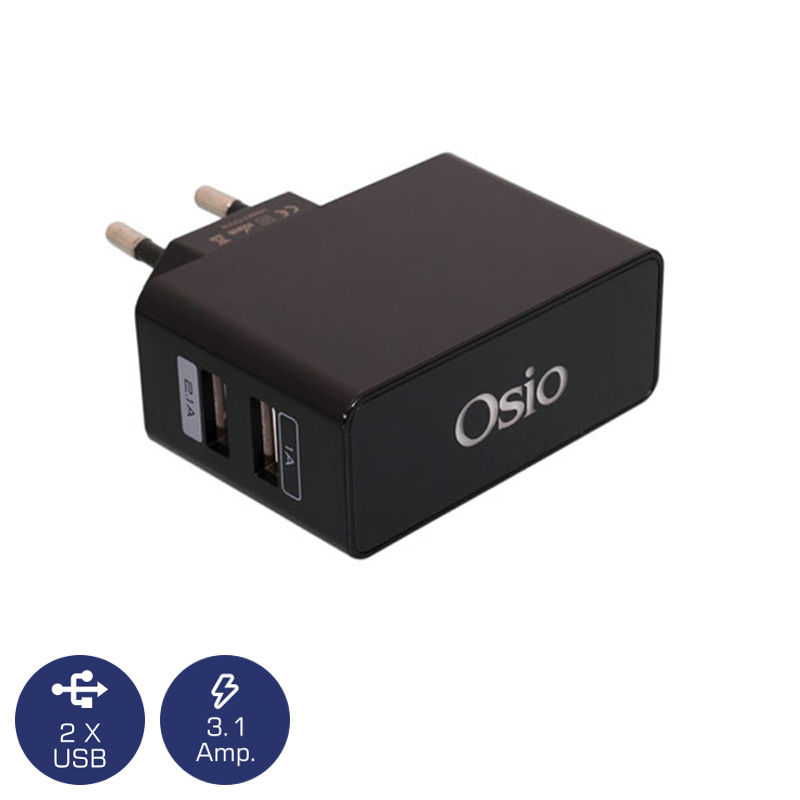 Osio Φορτιστής Ρεύματος OTU-385B 2xUSB και LED 5V Μαύρος
