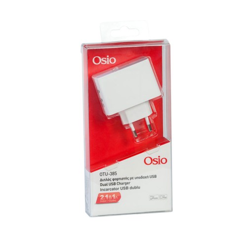 Osio Φορτιστής Ρεύματος OTU-385W 2xUSB και LED 5V Λευκός