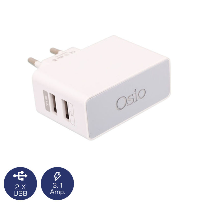 Osio Φορτιστής Ρεύματος OTU-385W 2xUSB και LED 5V Λευκός