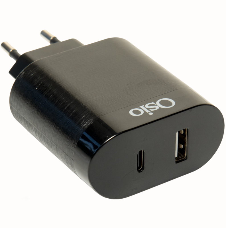 Osio Φορτιστής Ρεύματος OTU-5904B με USB Type-C και USB Type-A 18W (194305-0003) Μαύρος