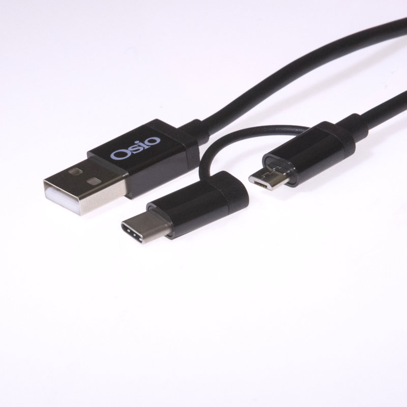 Osio Καλώδιο OTU-495B USB σε Micro USB & USB TYPE C με Αντάπτορα 1m Μαύρο (194302-0002)
