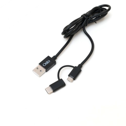Osio Καλώδιο OTU-495B USB σε Micro USB & USB TYPE C με Αντάπτορα 1m Μαύρο (194302-0002)