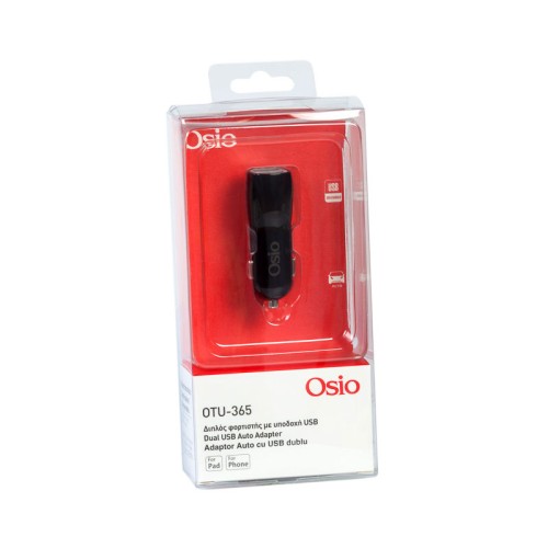 Osio Φορτιστής Αυτοκινήτου Διπλός OTU-365B USB 5V 