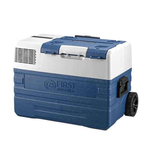 First Austria First Austria FA-5171-1 Τροχήλατο μπλε φορητό ηλεκτρικό ψυγείο θερμαντήρας με συμπιεστή, Bluetooth, USB-Out και οθόνη LED 230V/12V-52L καθαρά