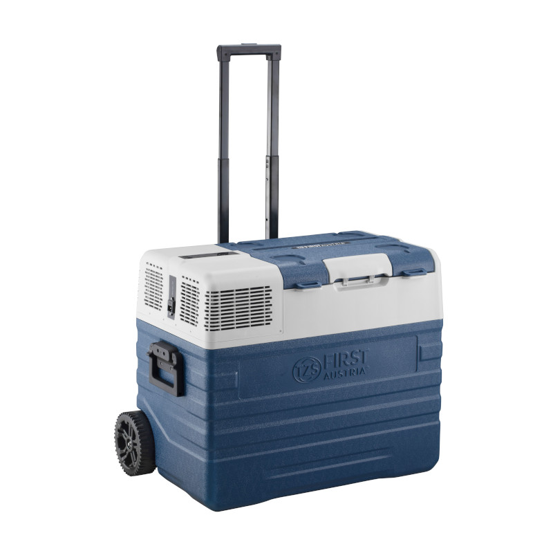 First Austria First Austria FA-5171 Τροχήλατο μπλε φορητό ηλεκτρικό ψυγείο θερμαντήρας με συμπιεστή, Bluetooth, USB-Out και οθόνη LED 230V/12V-43L καθαρά