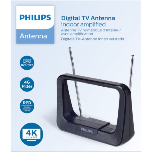 Philips Κεραία τηλεόρασης SDV1226/GRS εσωτερικού χώρου  για HDTV/4K/UHF/VHF/FM  με ενισχυτή 28 dB και φίλτρο GSM  - 17 x 12 cm