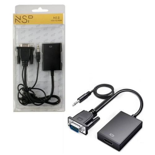 NSP  Μετατροπέας N15 Μαύρος (8336560) 3.5mm VGA αρσενικό σε HDMI θηλυκή θύρα 1920x1080