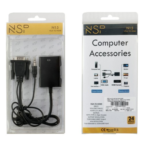 NSP  Μετατροπέας N15 Μαύρος (8336560) 3.5mm VGA αρσενικό σε HDMI θηλυκή θύρα 1920x1080