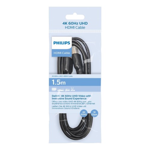 Philips Καλώδιο HDMI με Ethernet 2.0 SWV5510/GRS  4K 60HZ UHD, 18Gbps-1.5μ
