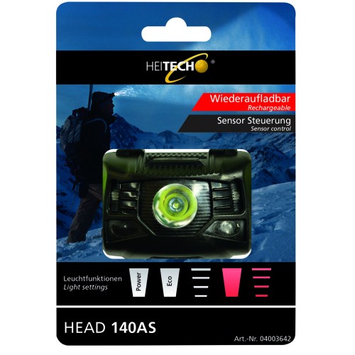 Heitech Φακός κεφαλής 04003642 επαναφορτιζόμενος  COB LED με αισθητήρα κίνησης 3 W