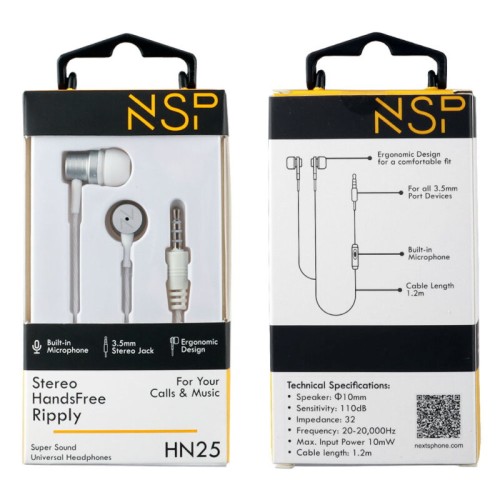 NSP  Ακουστικά HN25 White In ear  ψείρες Hands Free
