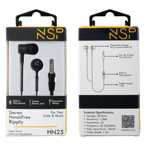 NSP  Ακουστικά HN25 Black In ear ψείρες Hands Free
