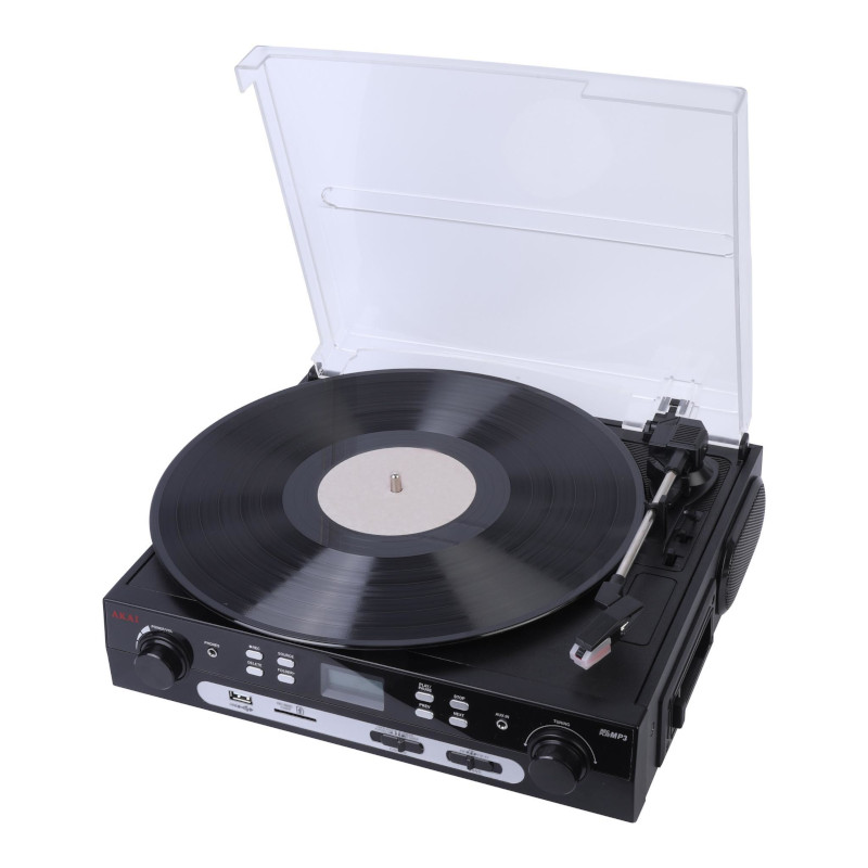 Akai Πικάπ ATT-15C  με Bluetooth, USB, SD, CD, AM/FM, AUX, REC, ενσωματωμένα ηχεία και προστατευτικό κάλυμμα