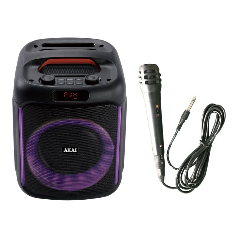 Akai Φορητό ηχείο ABTS-V20 με Bluetooth, USB, AUX-IN, κάρτα TF, FM, LED και ενσύρματο μικρόφωνο- 20W RMS