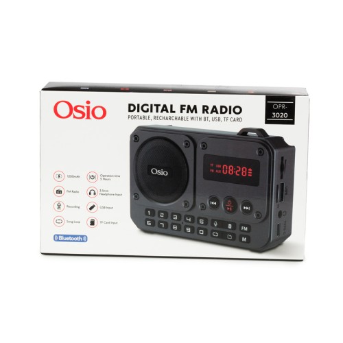 Osio Φορητό ψηφιακό ραδιόφωνο OPR-3020 Γκρί με Bluetooth, AUX, USB, FM, κάρτα TF, REC-5W