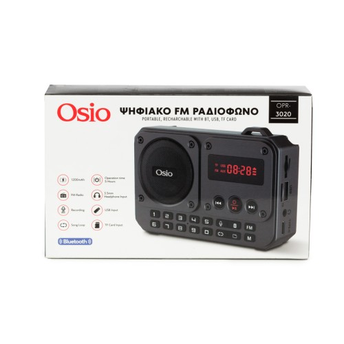 Osio Φορητό ψηφιακό ραδιόφωνο OPR-3020 Γκρί με Bluetooth, AUX, USB, FM, κάρτα TF, REC-5W
