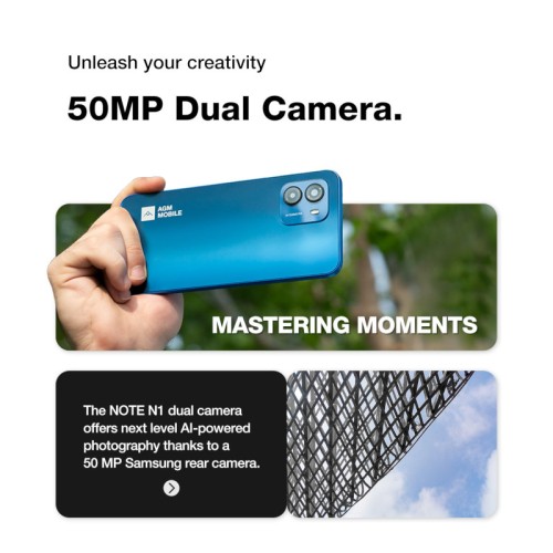 AGM NOTE Ν1 Μπλε Smart κινητό τηλέφωνο 8πύρηνο, Dual SIM και Camera 50MP (8GB/128GB) με Bluetooth, USB, SD, 4G, GPS, 6.52